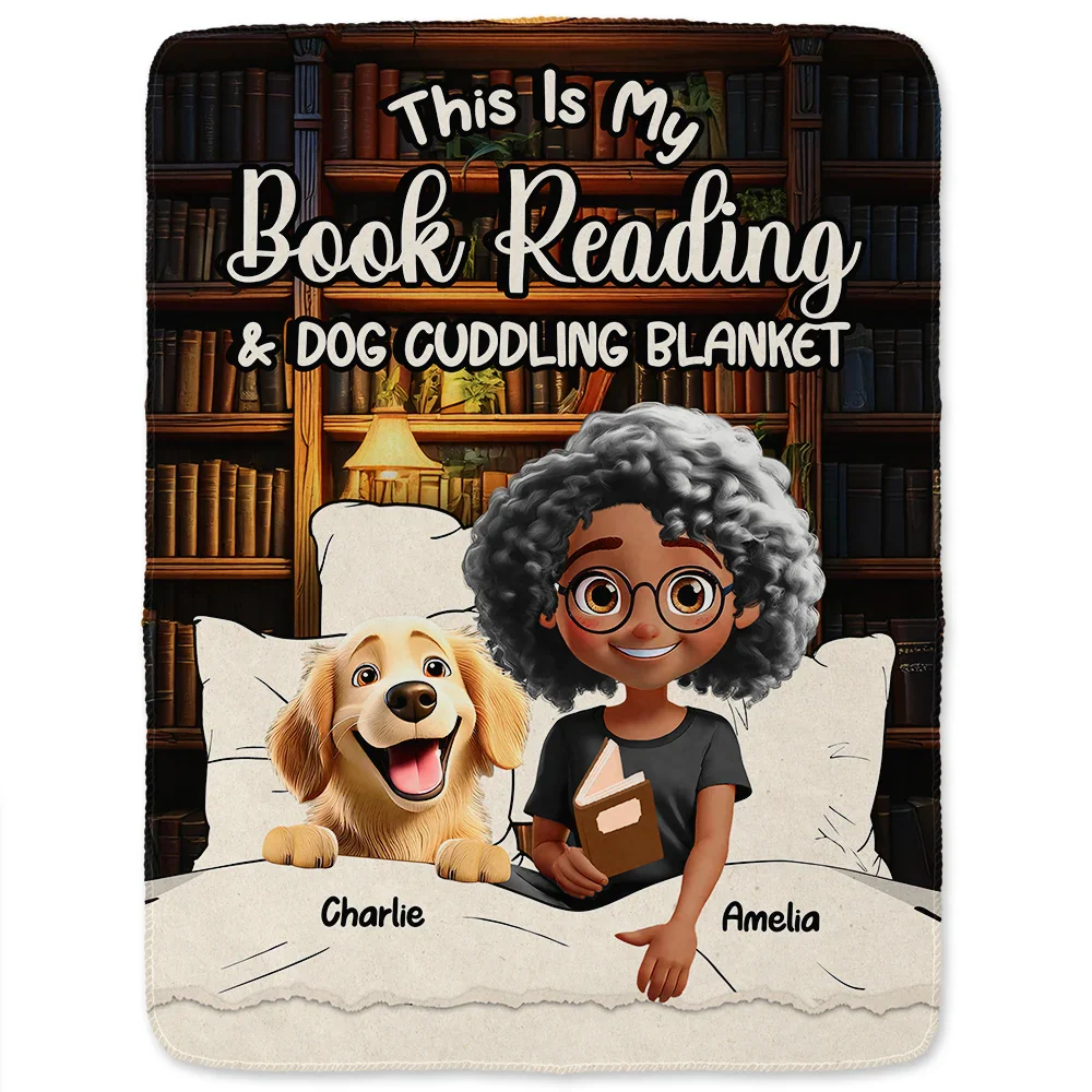 My Book Reading & Cat Cuddling Blanket 3D Effect - Personalized Fleece Blanket, Sherpa Blanket - Image 2