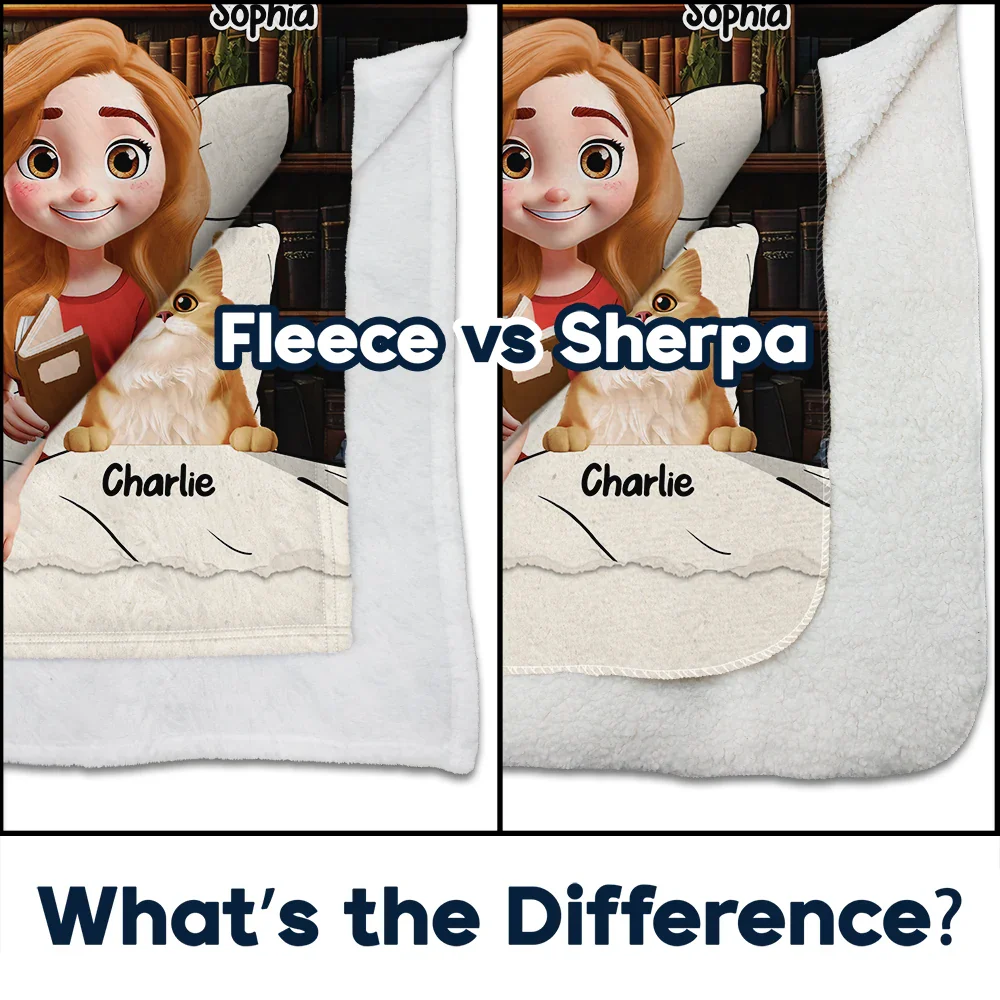 My Book Reading & Cat Cuddling Blanket 3D Effect - Personalized Fleece Blanket, Sherpa Blanket - Image 4