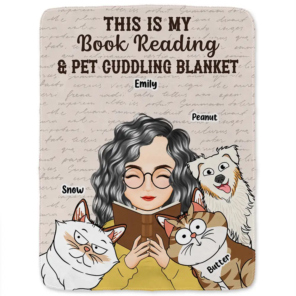 My Book Reading & Cat Cuddling Blanket - Personalized Fleece Blanket, Sherpa Blanket - Image 2