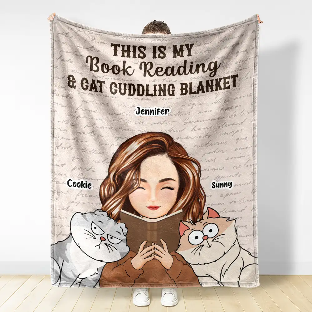 My Book Reading & Cat Cuddling Blanket - Personalized Fleece Blanket, Sherpa Blanket - Image 3