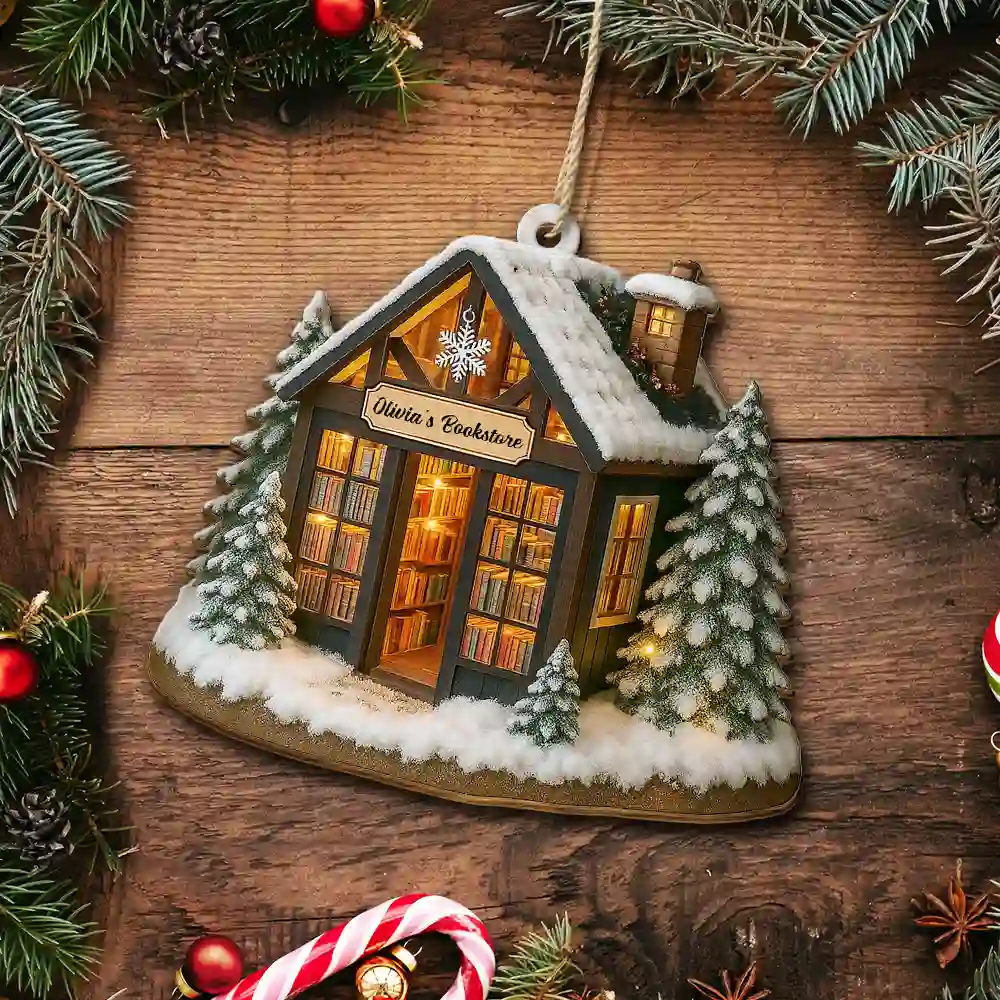 My Bookstore Book Corner - Personalized Custom Shaped Wooden Ornament - Image 5