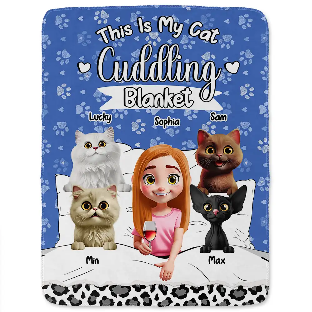 My Cat Cuddling Blanket - Personalized Fleece Blanket, Sherpa Blanket - Image 2