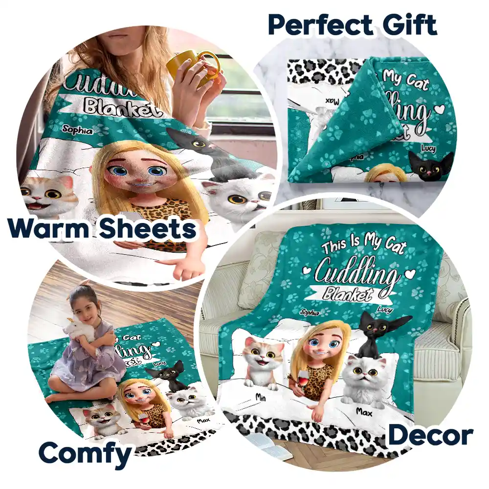 My Cat Cuddling Blanket - Personalized Fleece Blanket, Sherpa Blanket - Image 7