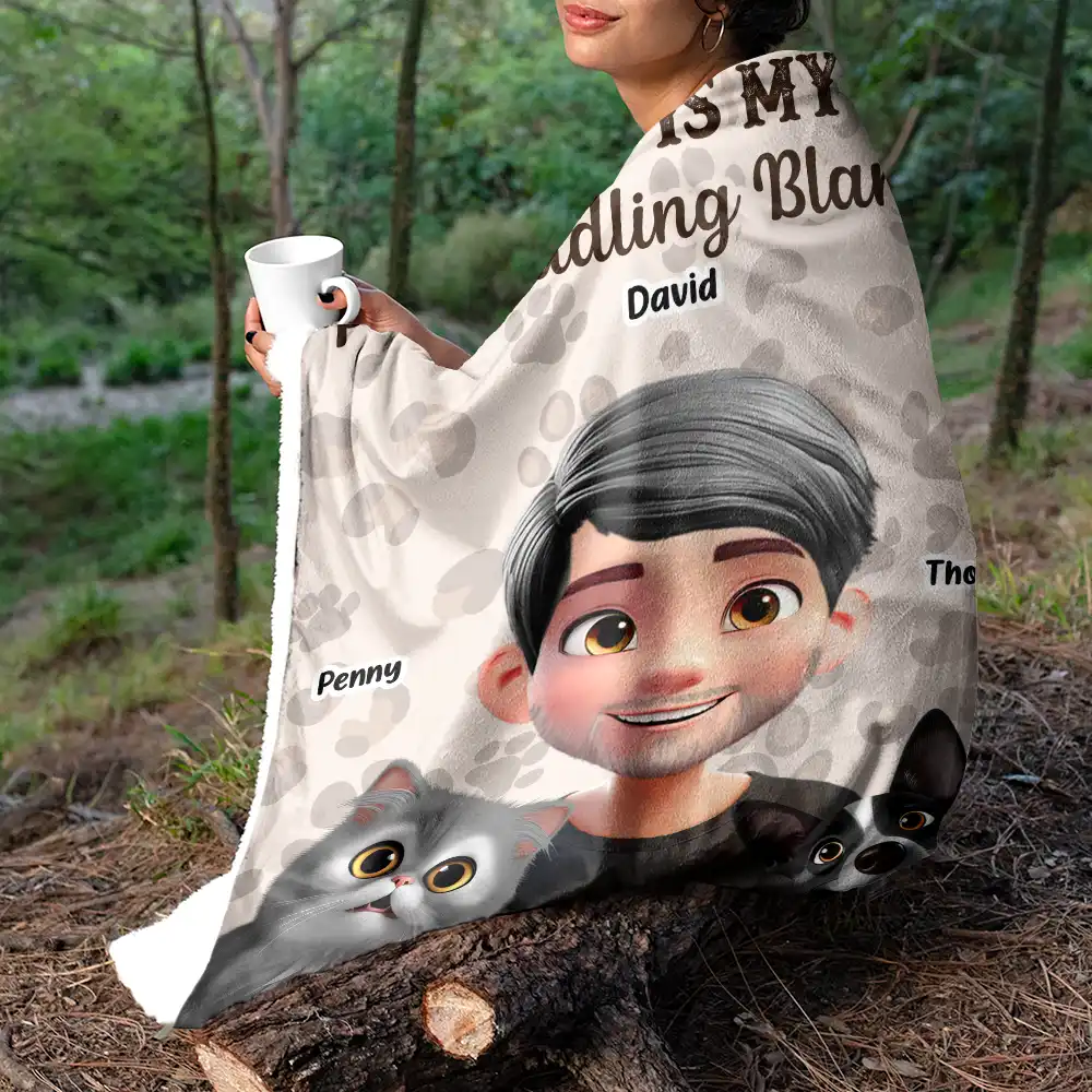 My Cat Dog Cuddling Blanket Peeking 3D Effect - Personalized Fleece Blanket, Sherpa Blanket - Image 5