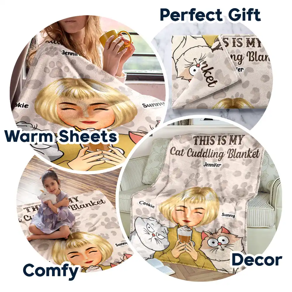My Cat Dog Cuddling Blanket Peeking - Personalized Fleece Blanket, Sherpa Blanket - Image 7