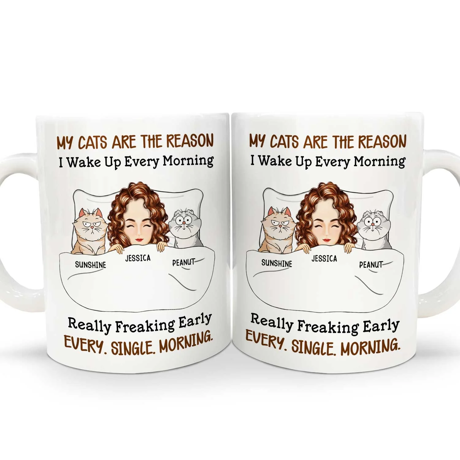My Cats Are The Reason I Wake Up Every Morning - Gift For Cat Lovers, Cat Mom, Cat Dad - Personalized White Edge-to-Edge Mug