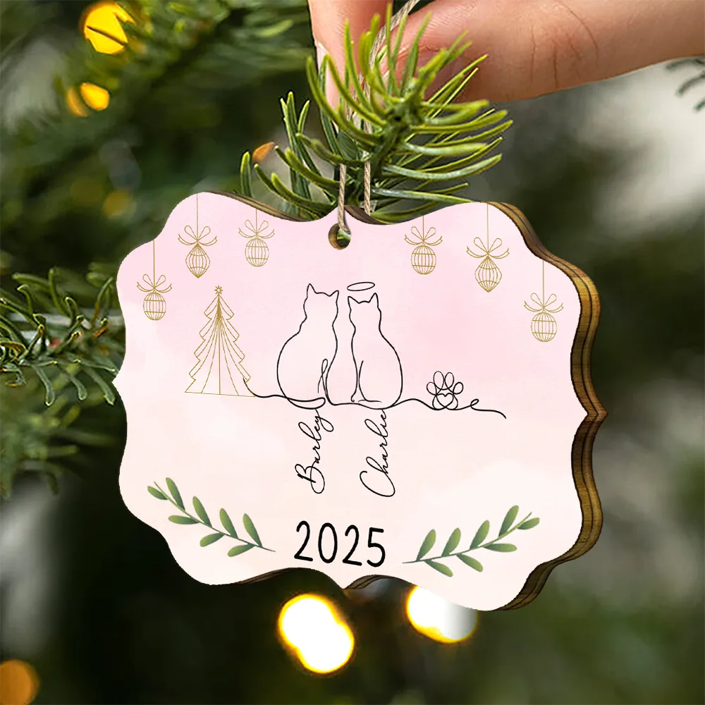 My Cats Line Christmas - Personalized Medallion Wooden Ornament - Image 2