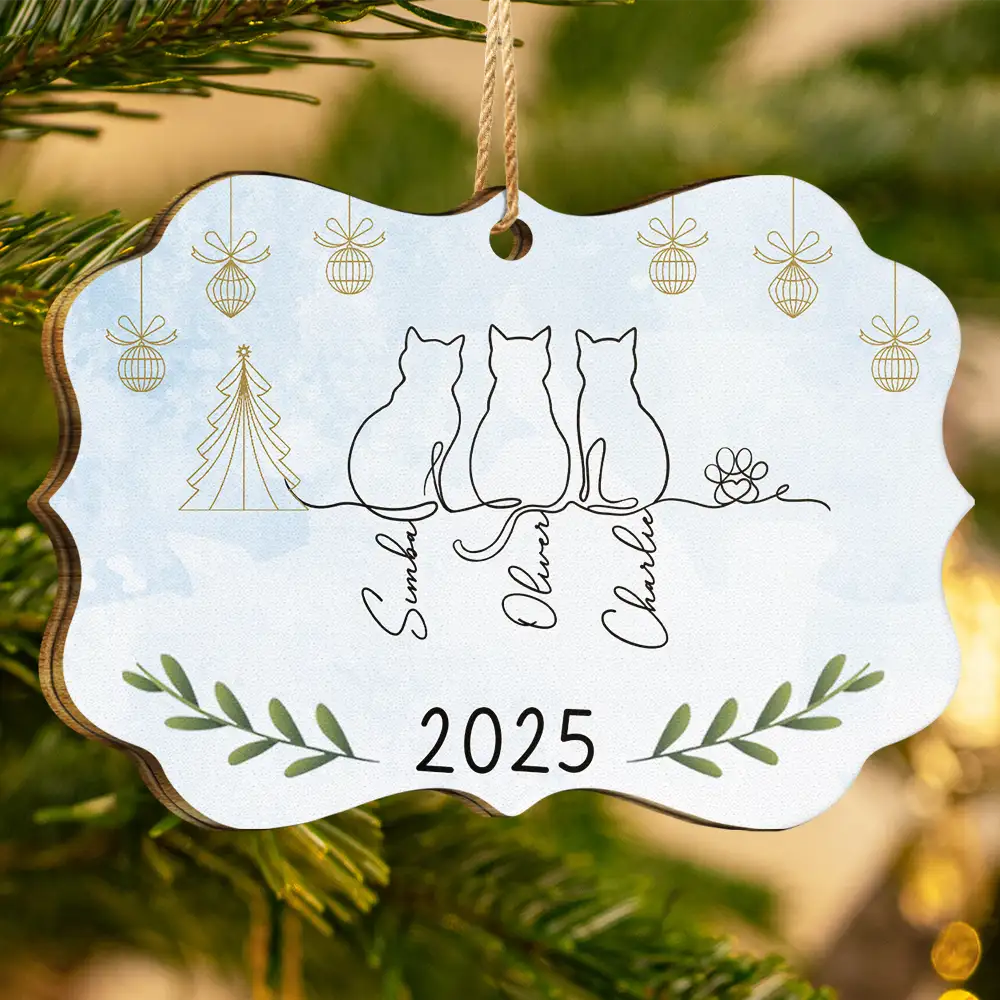My Cats Line Christmas - Personalized Medallion Wooden Ornament - Image 3