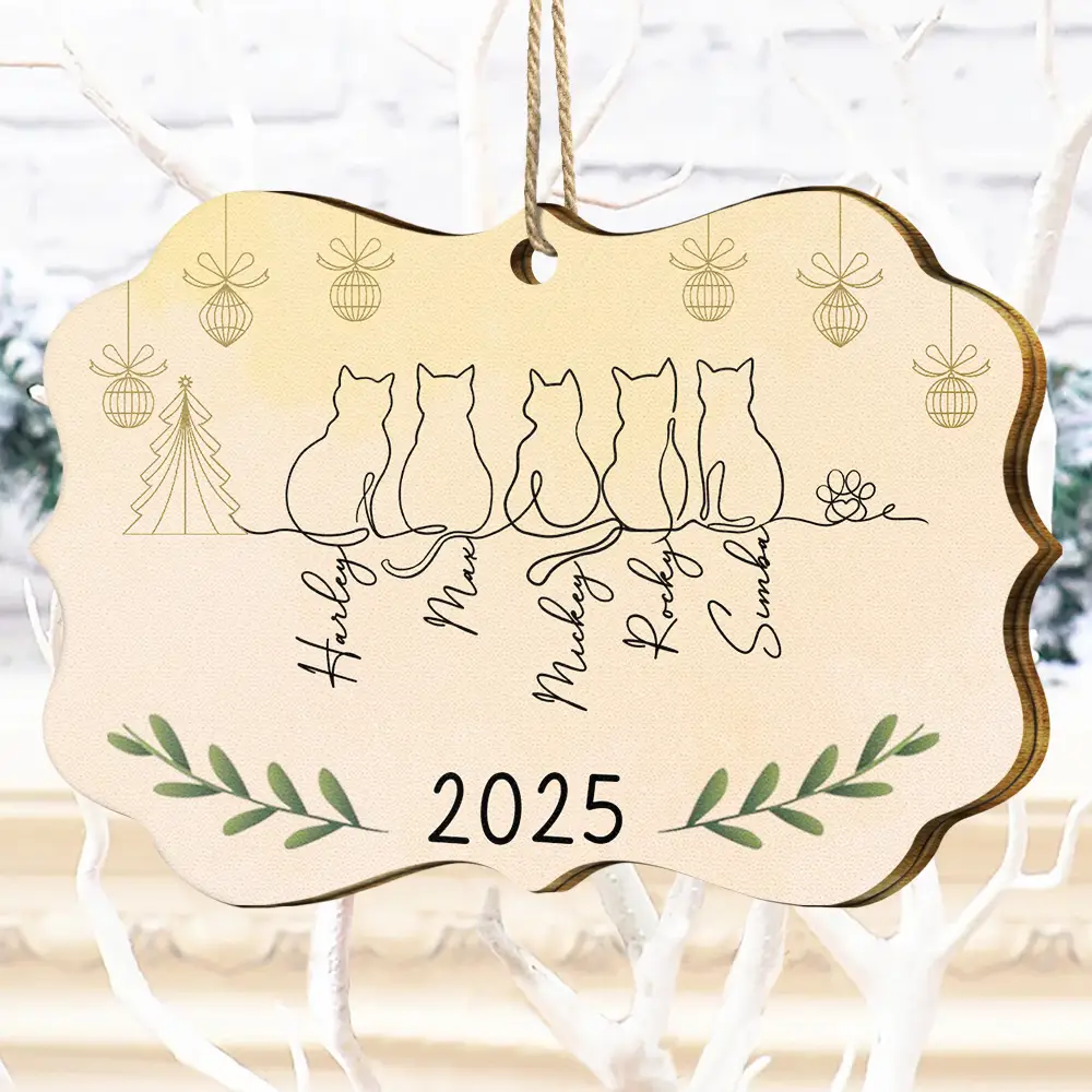 My Cats Line Christmas - Personalized Medallion Wooden Ornament - Image 4