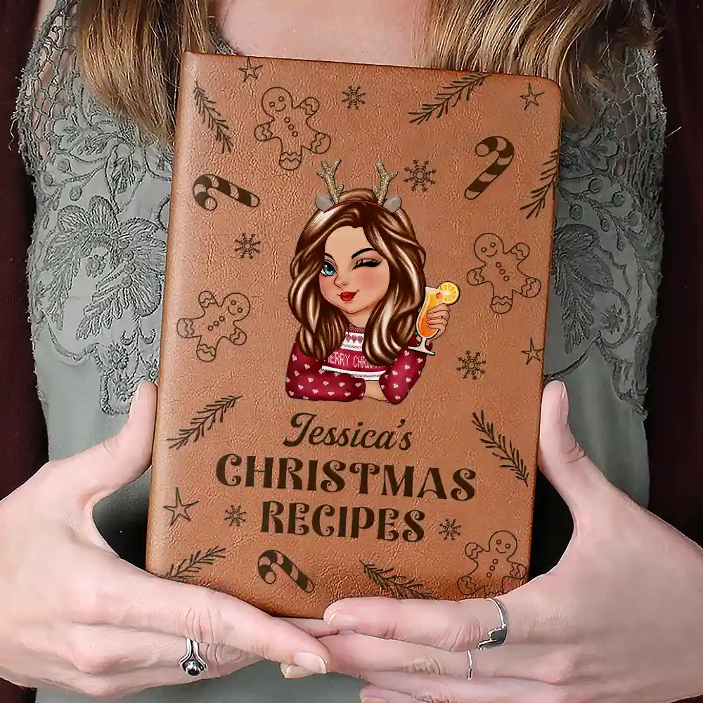 My Christmas Recipe Book - Personalized Leather Journal - Image 4