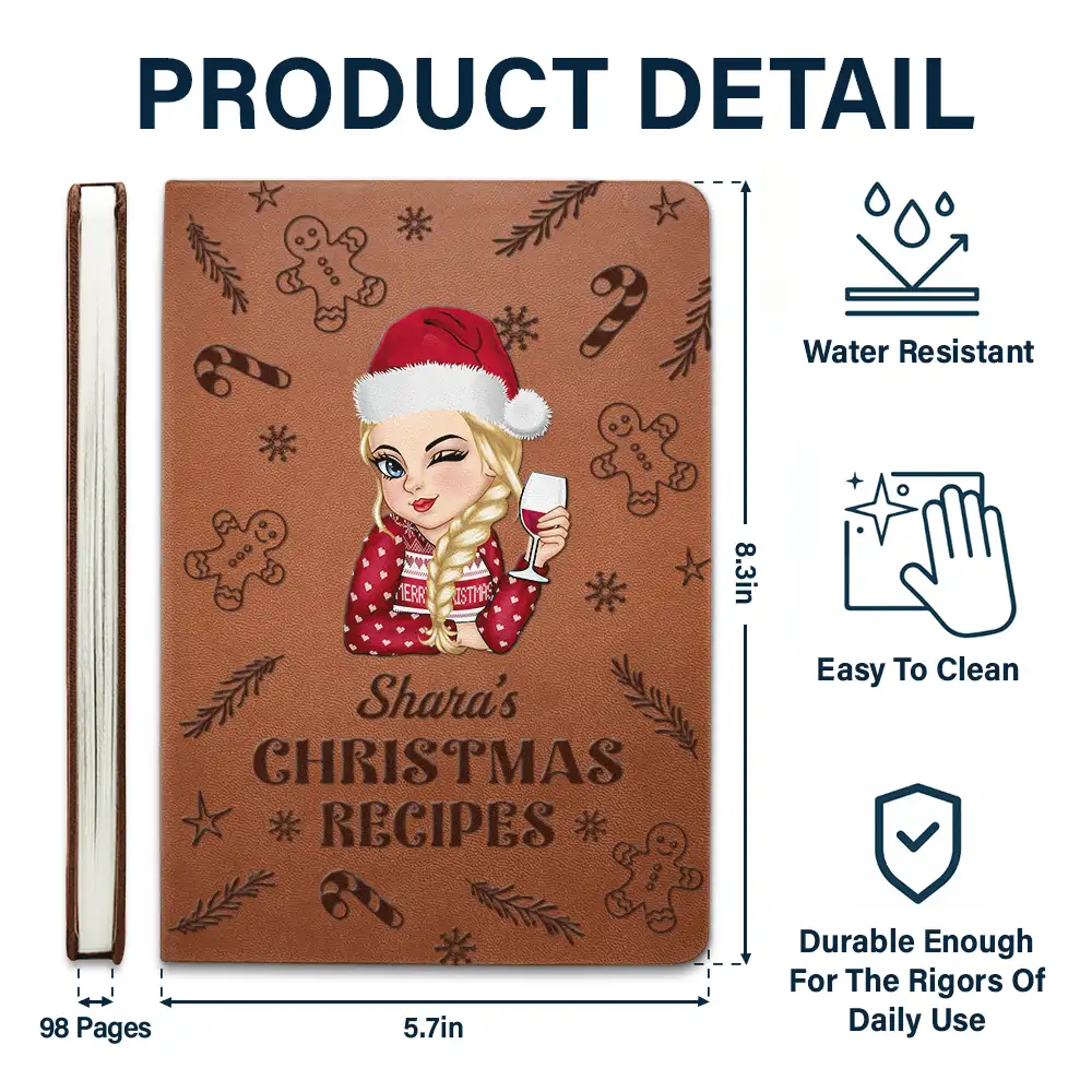 My Christmas Recipe Book - Personalized Leather Journal - Image 5