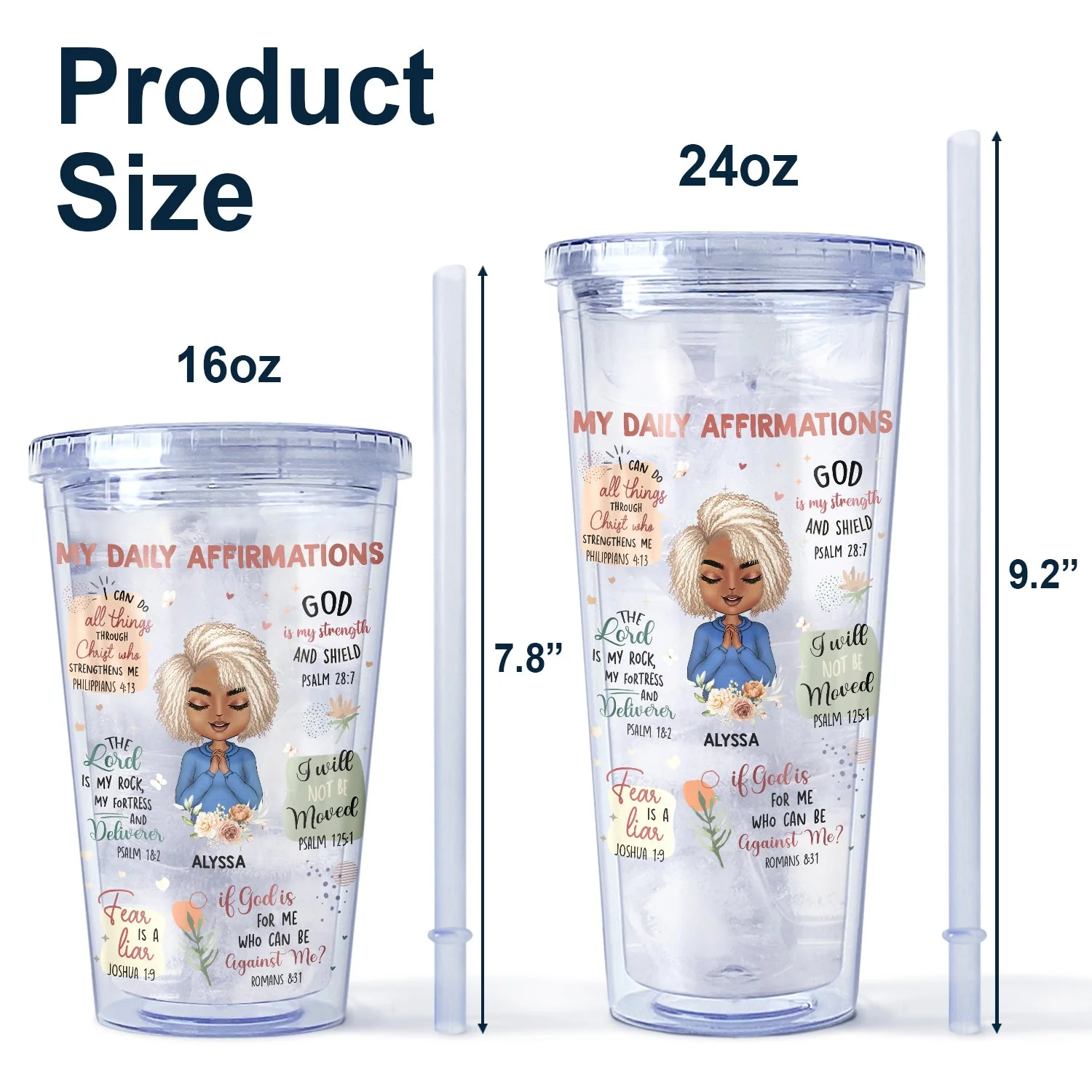 My Daily Affirmations - Gift For Yourself, Gift For Women - Personalized Acrylic Insulated Tumbler With Straw - Image 5