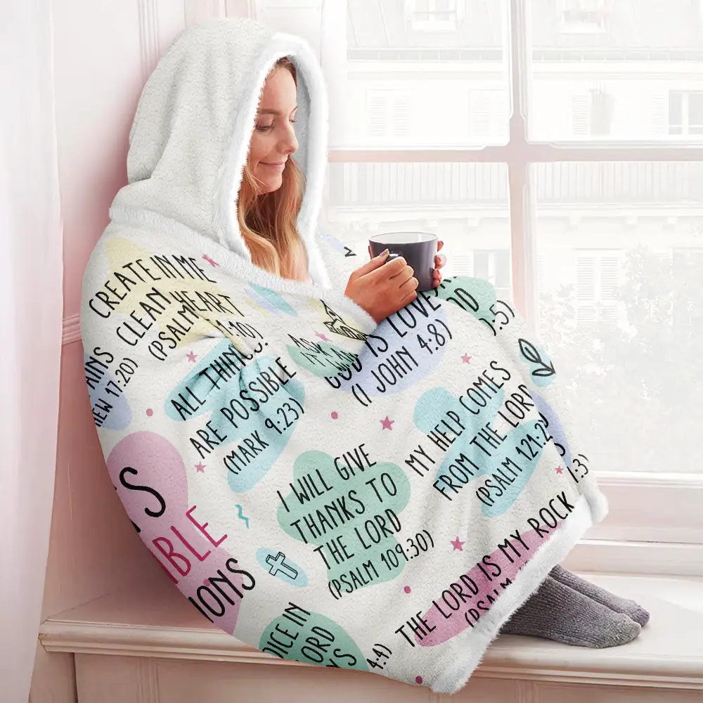 My Daily Bible Affirmations - Personalized Wearable Hooded Blanket - Image 3