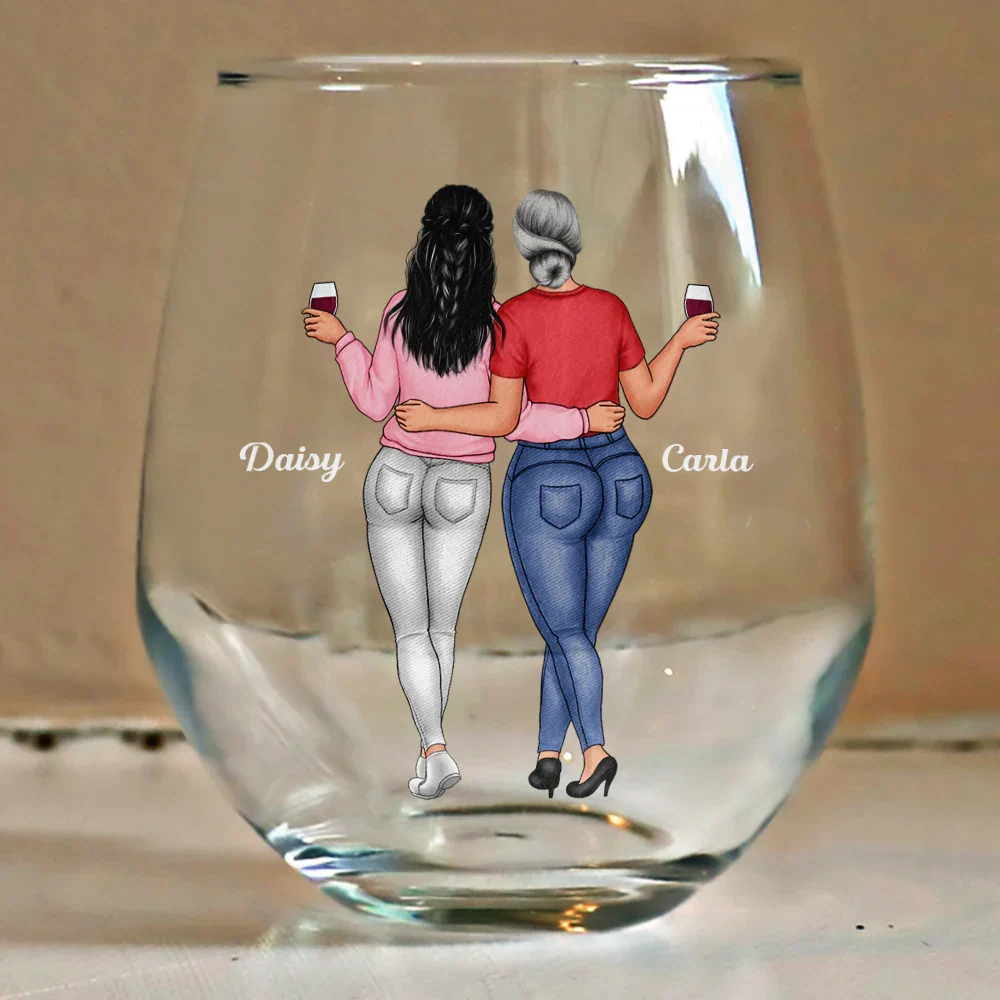 My Daughter Whisper Back I Am The Storm - Personalized Stemless Wine Glass - Image 4