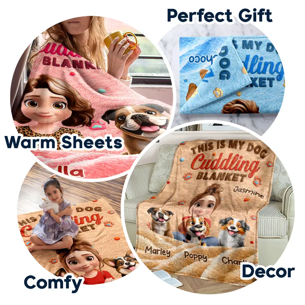 My Dog Cuddling Blanket Embroidery Effect - Personalized Fleece Blanket, Sherpa Blanket - Image 7
