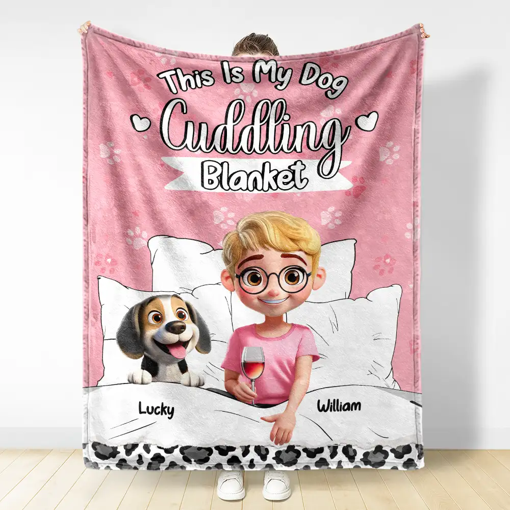 My Dog Cuddling Blanket - Personalized Fleece Blanket, Sherpa Blanket - Image 3