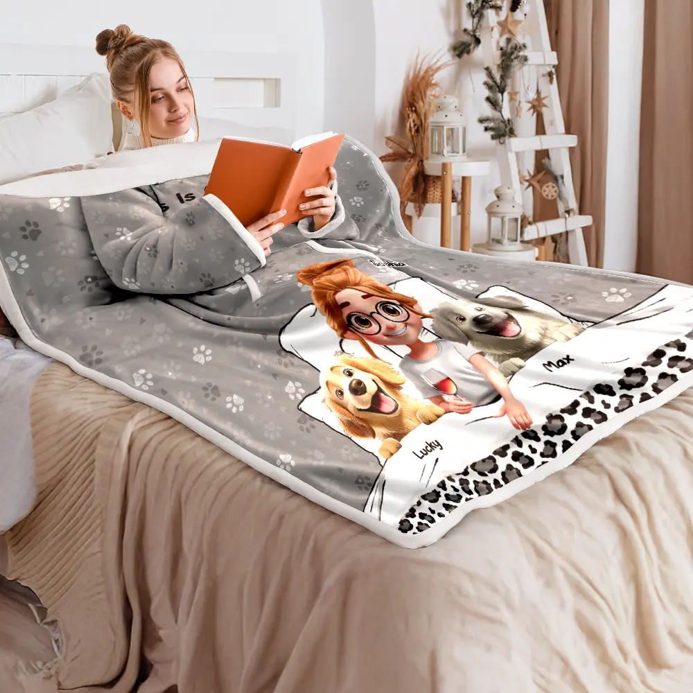 My Dog Cuddling Blanket - Personalized Wearable Blanket With Sleeves - Image 2