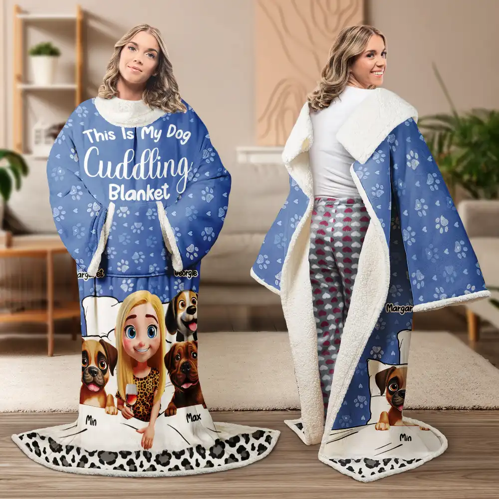 My Dog Cuddling Blanket - Personalized Wearable Blanket With Sleeves - Image 3
