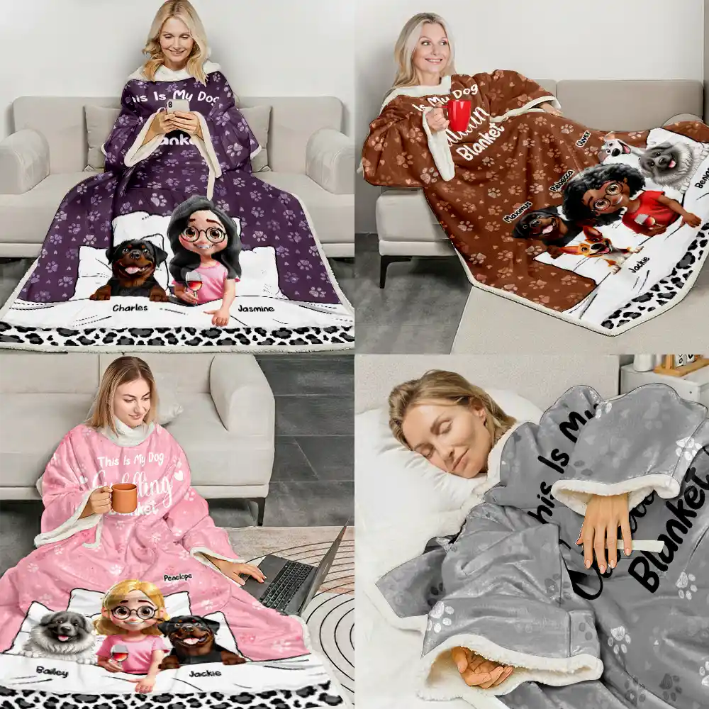 My Dog Cuddling Blanket - Personalized Wearable Blanket With Sleeves - Image 6