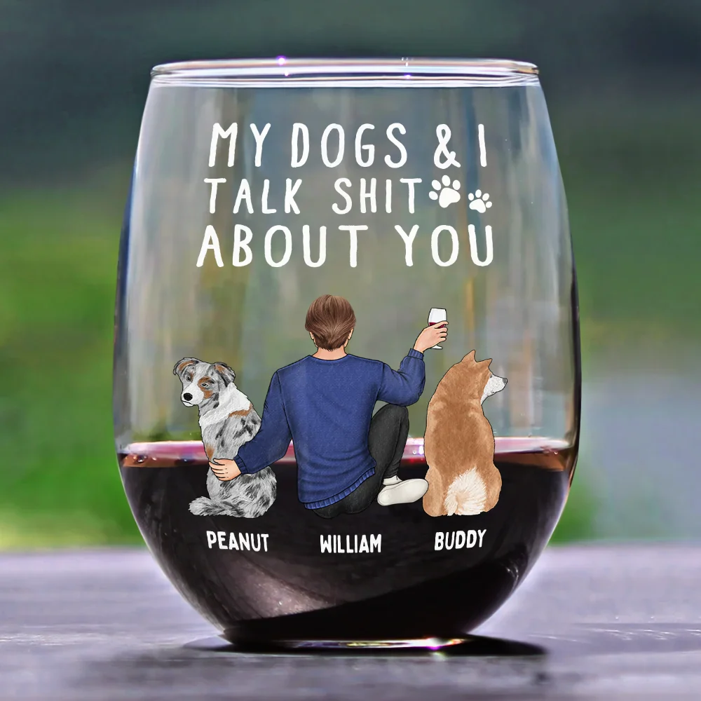 My Dog & I Talk About You - Personalized Stemless Wine Glass - Image 2