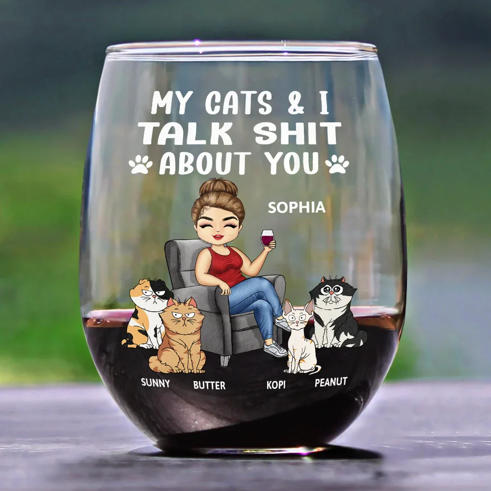 My Dog & I Talk About You - Personalized Stemless Wine Glass - Image 2