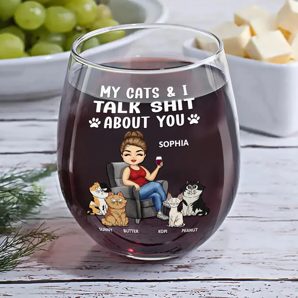 My Dog & I Talk About You - Personalized Stemless Wine Glass - Image 6