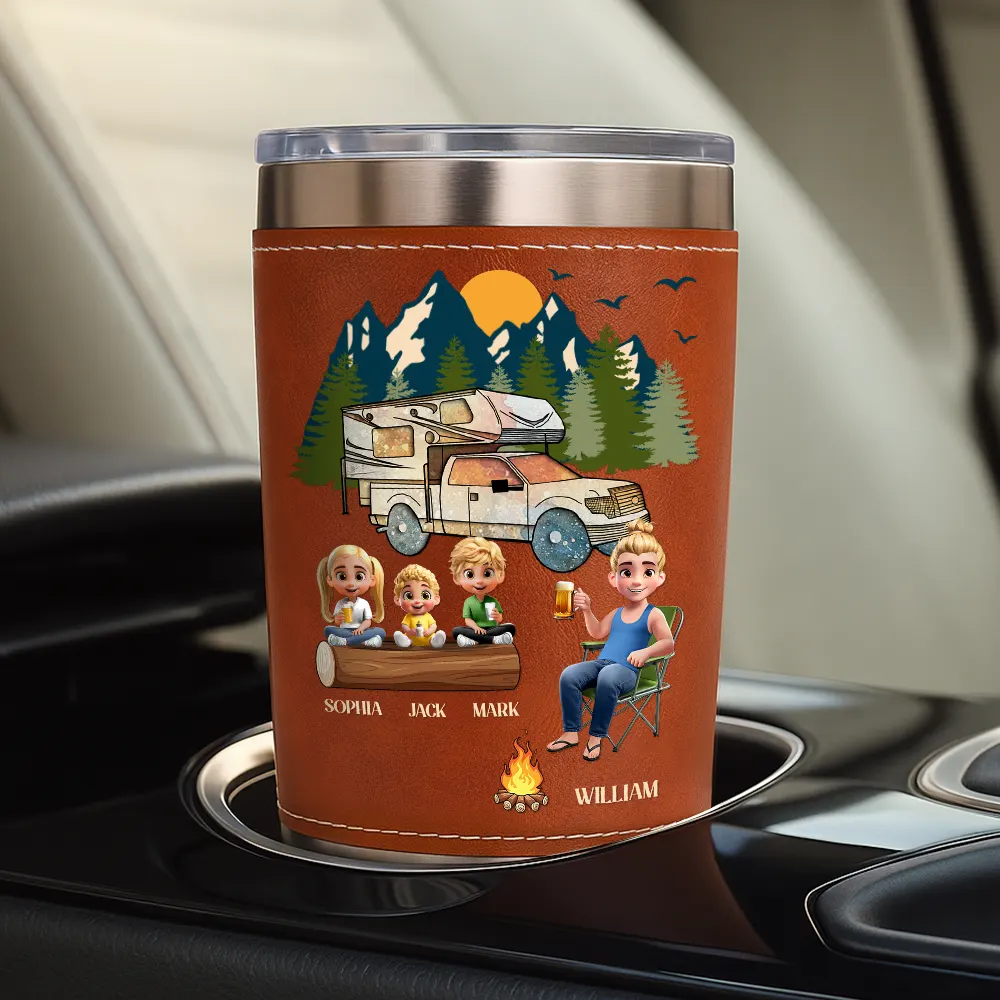 My Favorite Camping Buddies - Personalized Leather Tumbler - Image 4