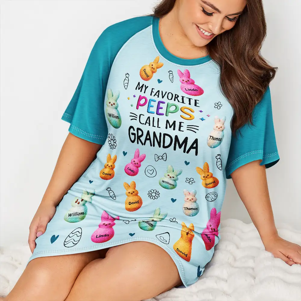 My Favorite Peeps Call Me Grandma - Personalized Women's Sleep Tee - Image 4