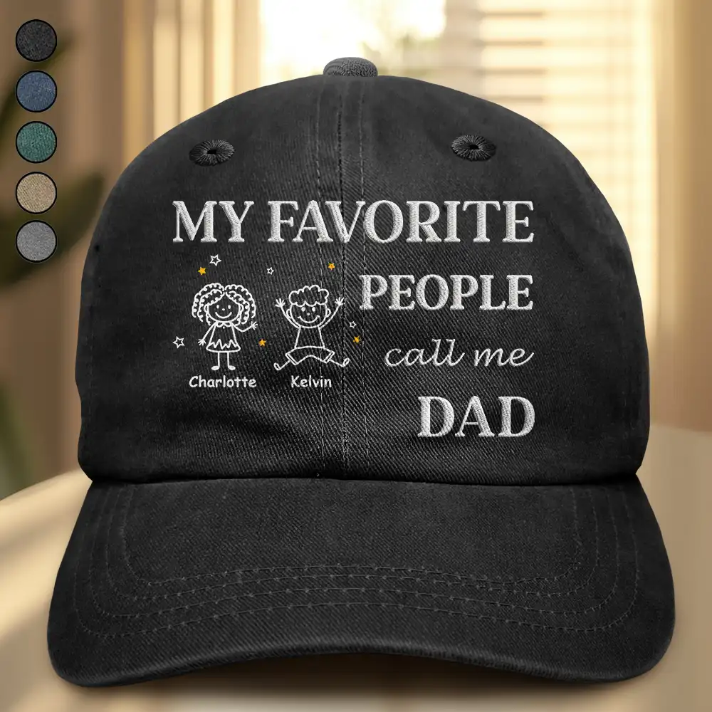 My Favorite People Call Me Dad Grandpa Embroidery Effect - Personalized Vintage Washed Denim Cap