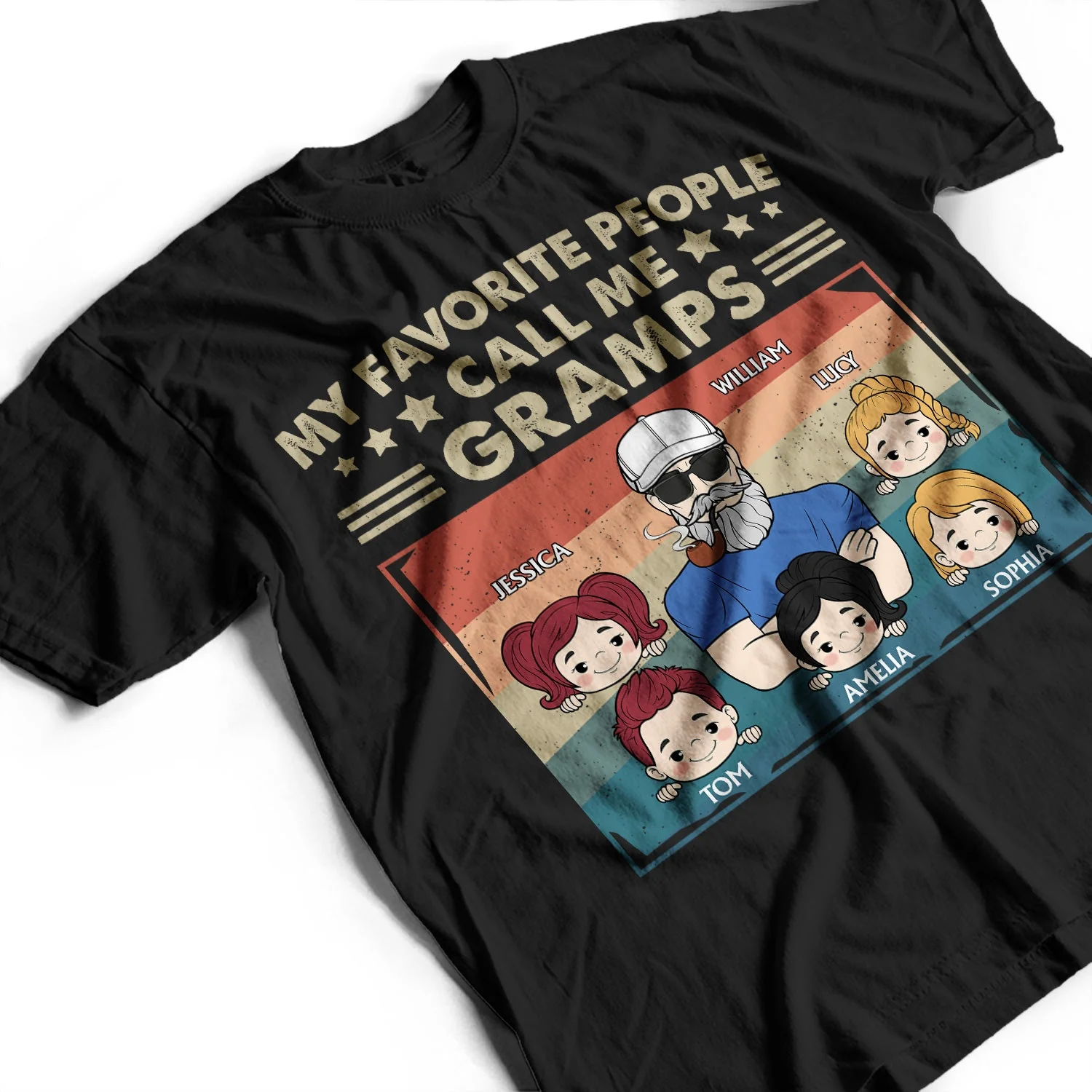 My Favorite People Call Me Grandpa Cartoon Art - Funny Gift For Grandfather, Grandpa, Dad, Father - Personalized T Shirt - Image 3