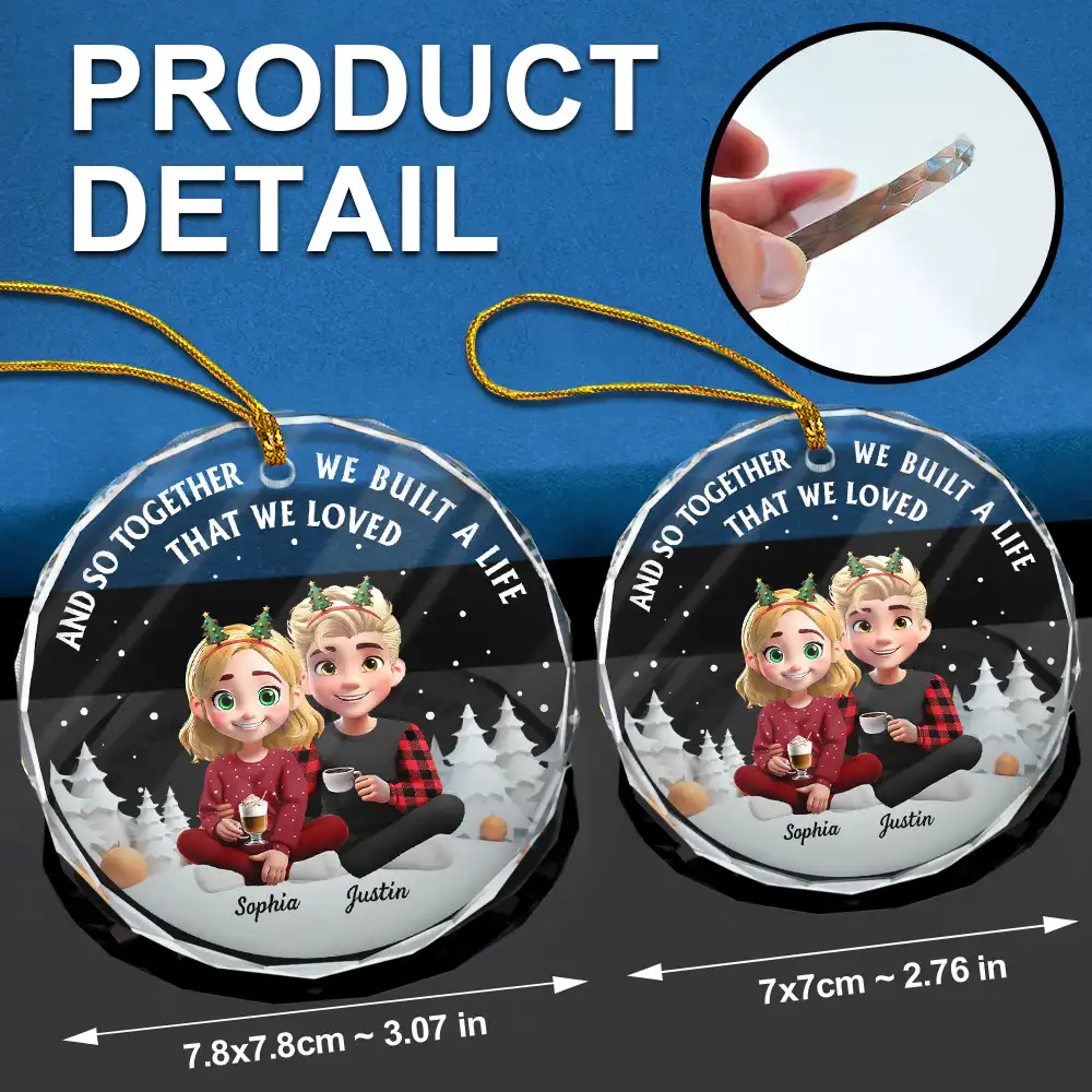 My Favorite Place In All The World 3D Effect Couple Christmas - Personalized Circle Glass Ornament - Image 6
