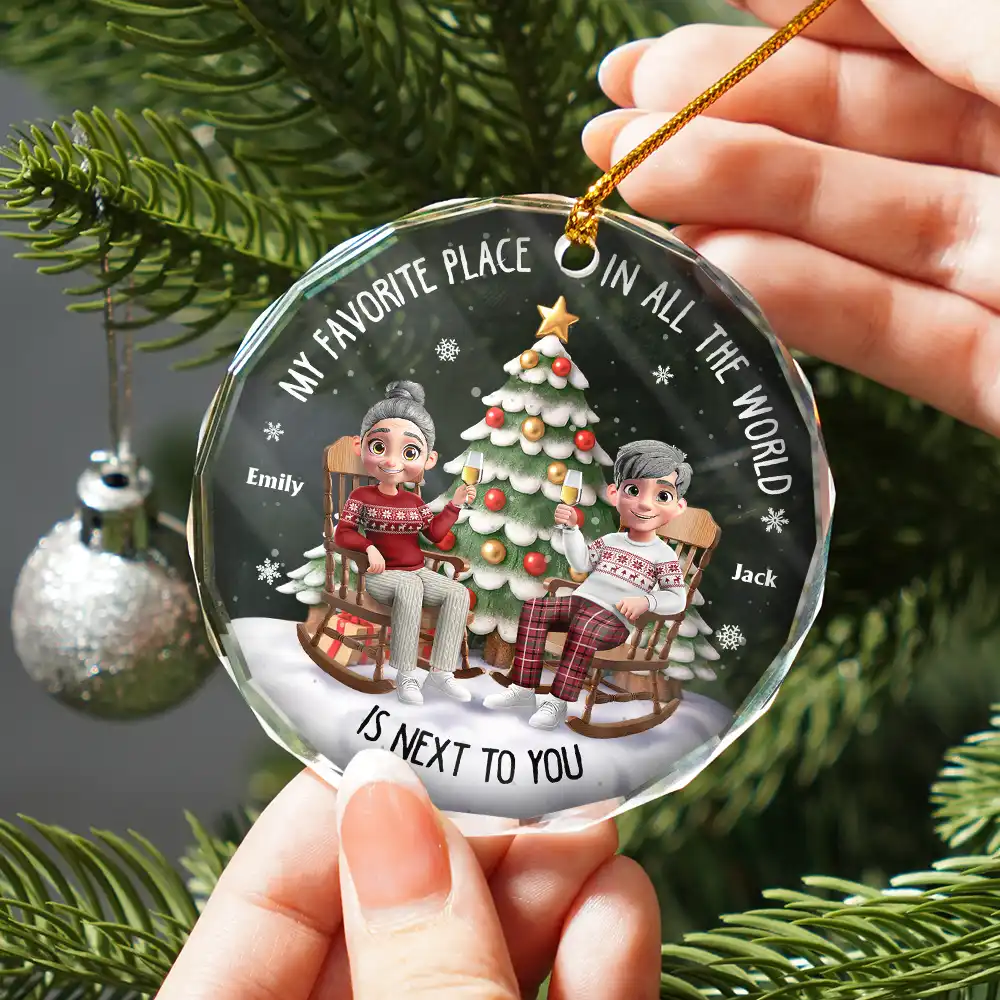My Favorite Place In All The World 3D Effect - Personalized Circle Glass Ornament - Image 2