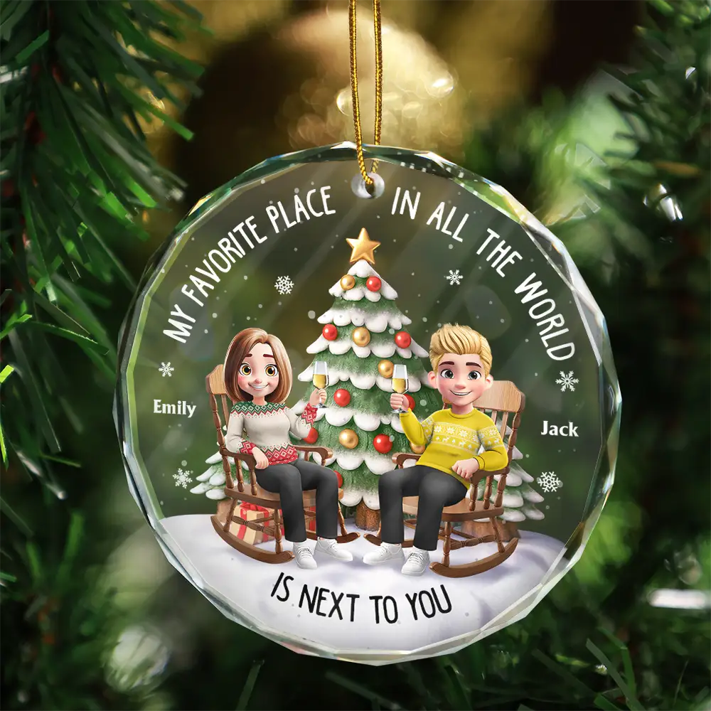 My Favorite Place In All The World 3D Effect - Personalized Circle Glass Ornament - Image 3