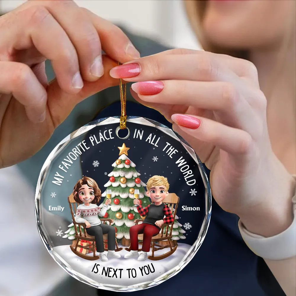 My Favorite Place In All The World 3D Effect - Personalized Circle Glass Ornament - Image 4