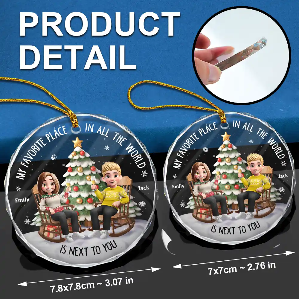 My Favorite Place In All The World 3D Effect - Personalized Circle Glass Ornament - Image 6