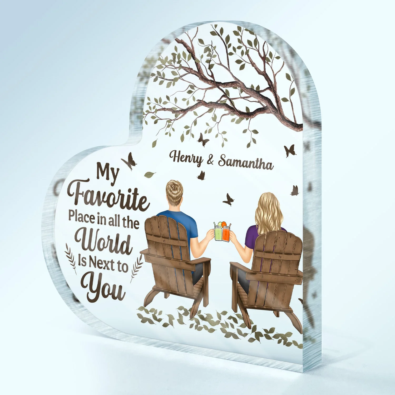 My Favorite Place In All The World - Anniversary Gift For Couples - Personalized Heart Shaped Acrylic Plaque - Image 2