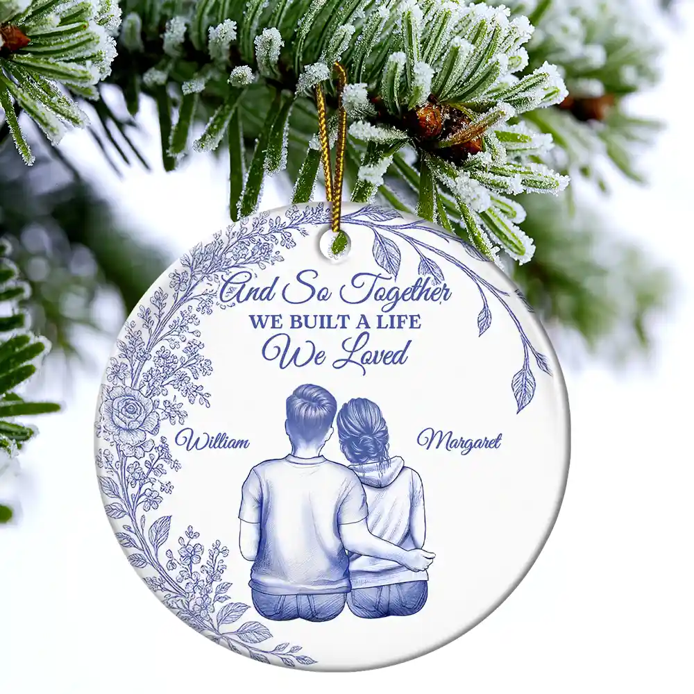 My Favorite Place In All The World Chinoiserie Toile Couple - Personalized Circle Ceramic Ornament - Image 4