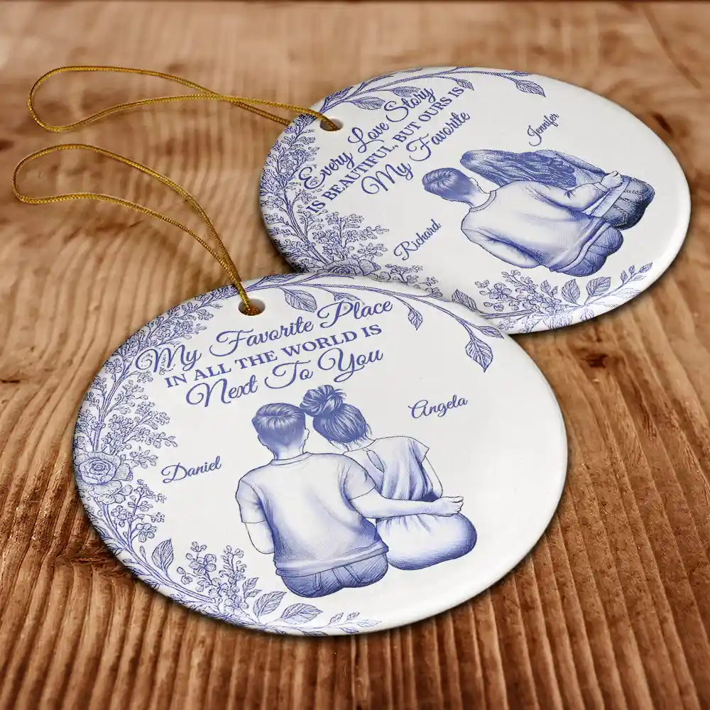 My Favorite Place In All The World Chinoiserie Toile Couple - Personalized Circle Ceramic Ornament - Image 6