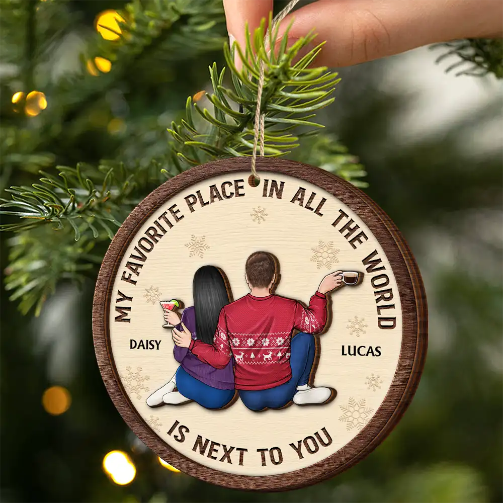 My Favorite Place In All The World Christmas Couple - Personalized 2-Layered Wooden Ornament - Image 2