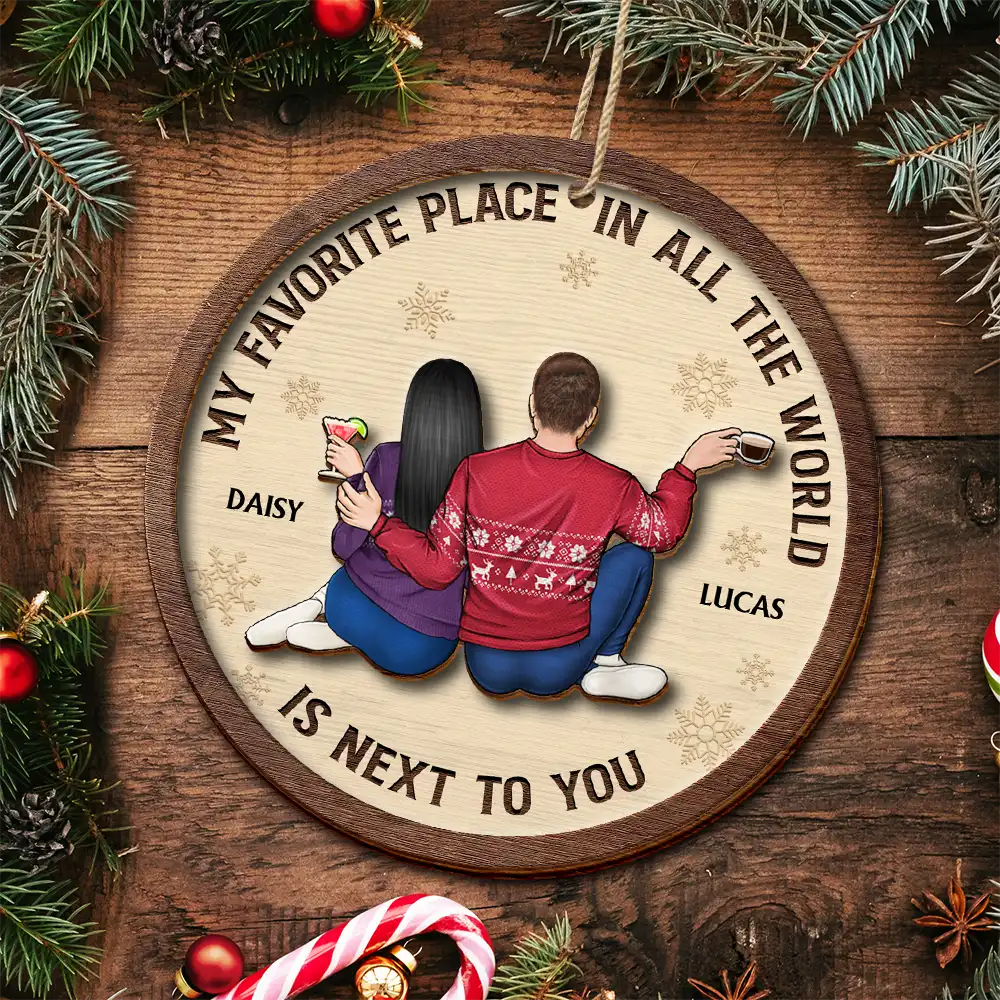 My Favorite Place In All The World Christmas Couple - Personalized 2-Layered Wooden Ornament - Image 5