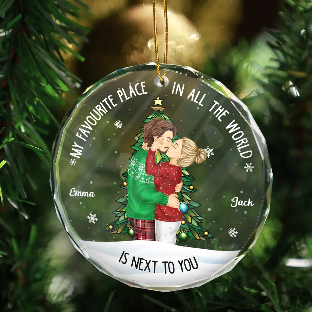 My Favorite Place In All The World Side View - Personalized Circle Glass Ornament - Image 3