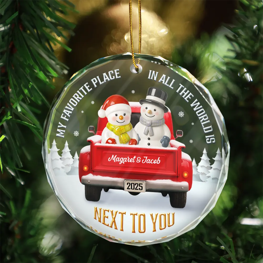 My Favorite Place In All The World Snowman Ceramic Effect - Personalized Circle Glass Ornament - Image 3