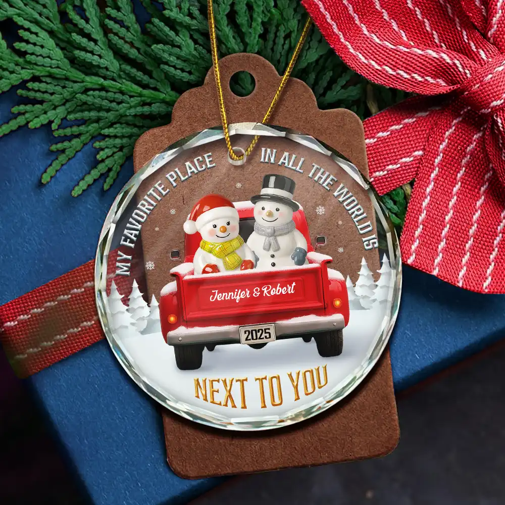 My Favorite Place In All The World Snowman Ceramic Effect - Personalized Circle Glass Ornament - Image 5