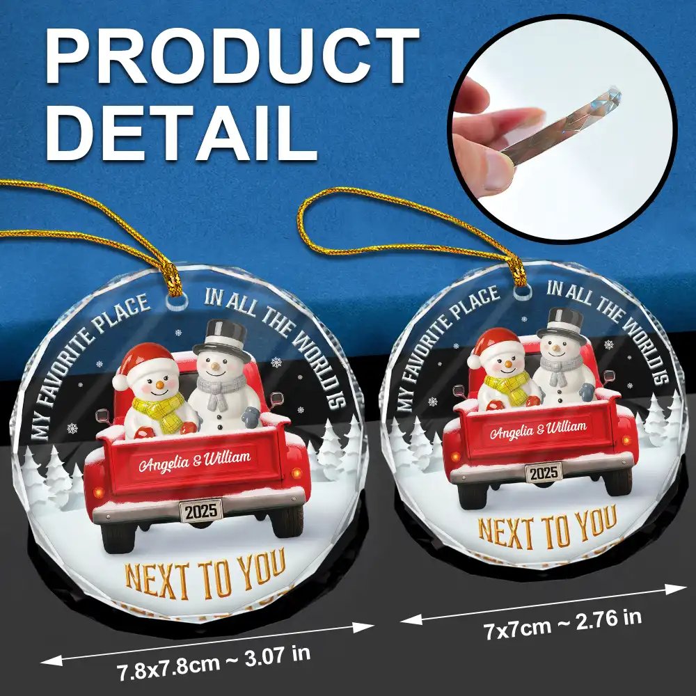 My Favorite Place In All The World Snowman Ceramic Effect - Personalized Circle Glass Ornament - Image 6