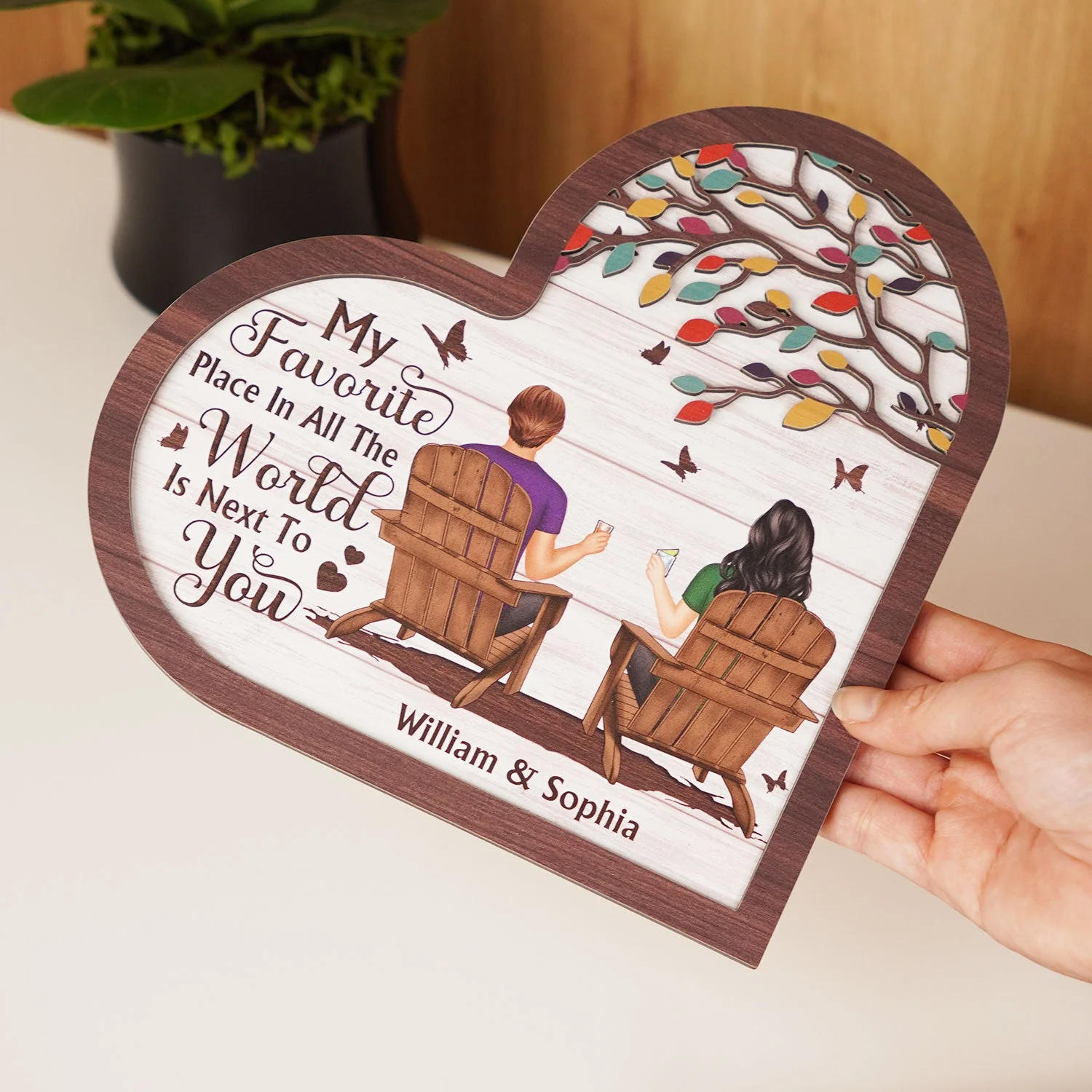 My Favourite Place In All The World - Gift For Couples - Personalized 2-Layered Wooden Plaque With Stand - Image 3