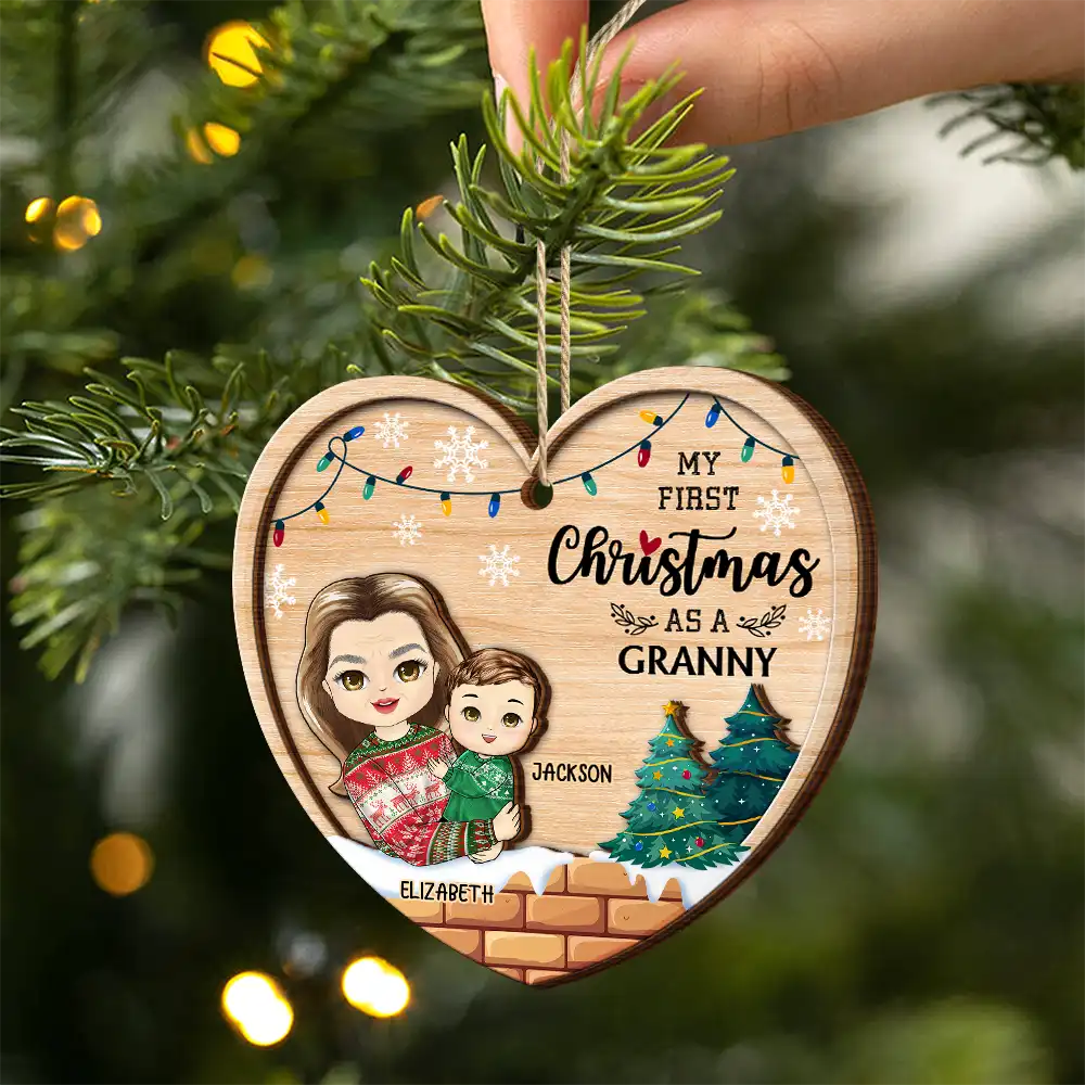 My First Christmas As A Grandma - Personalized 2-Layered Wooden Ornament - Image 2