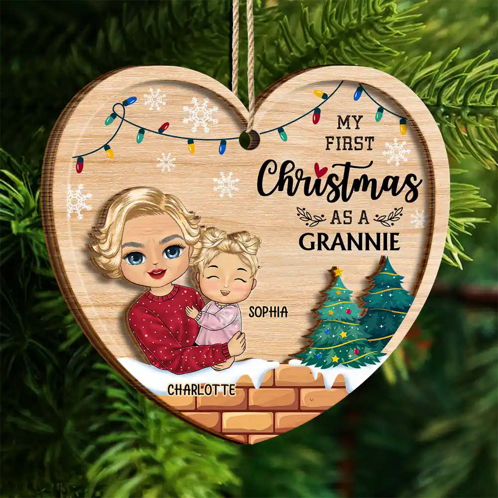 My First Christmas As A Grandma - Personalized 2-Layered Wooden Ornament - Image 4