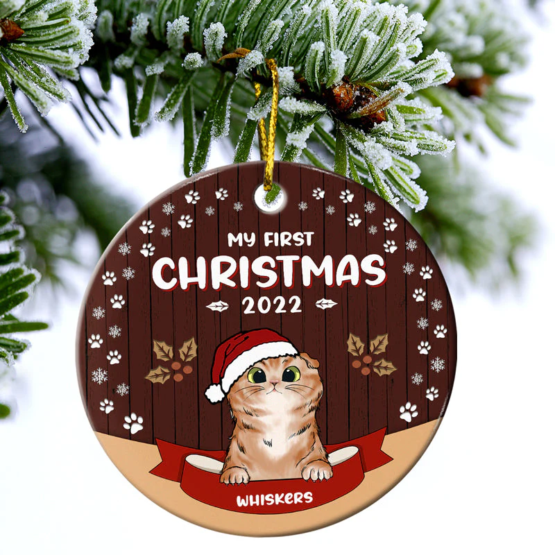 My First Christmas - Christmas Gift For Dog & Cat Lovers - Personalized Custom Circle Ceramic Ornament - Image 3