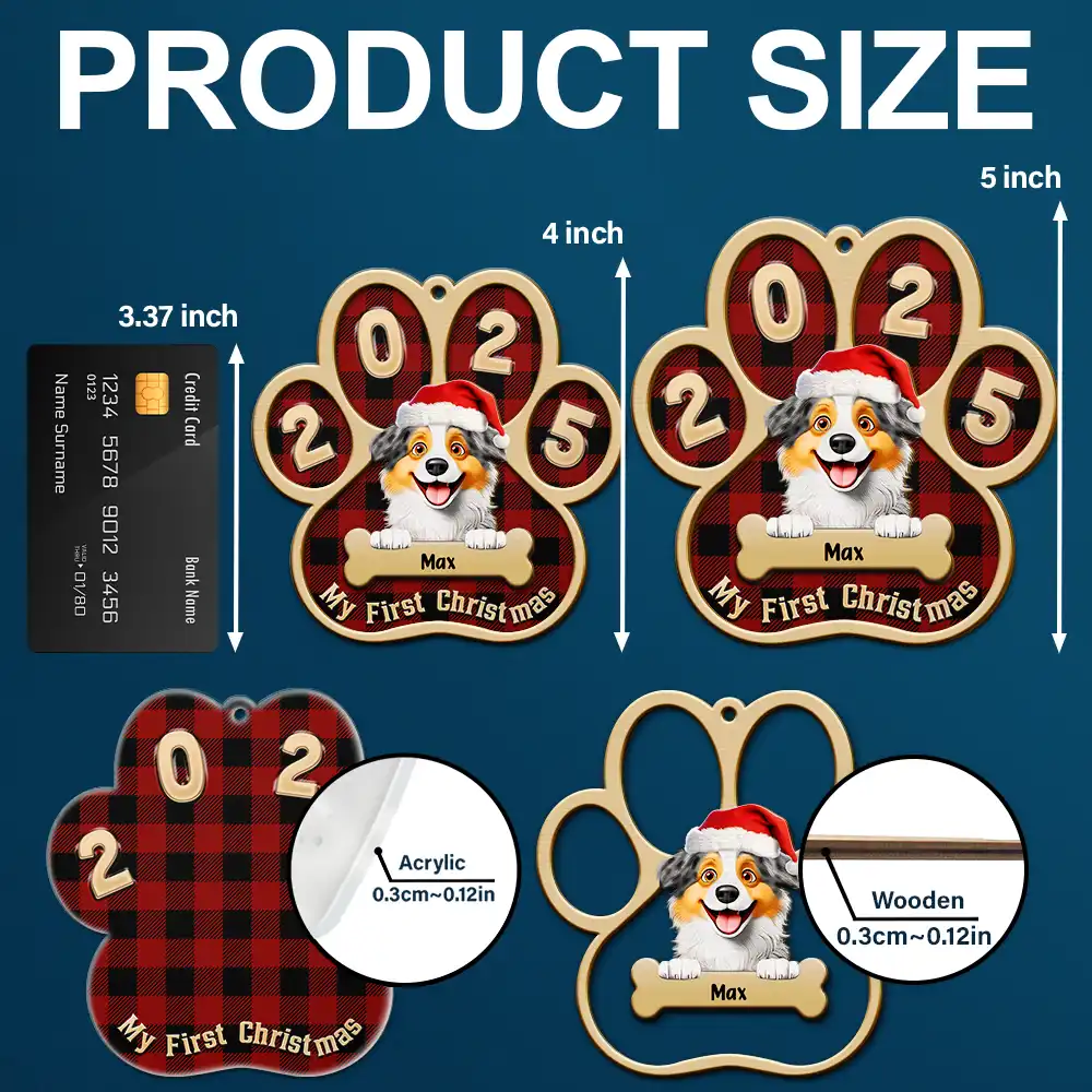 My First Christmas Dog Cat 3D Effect - Personalized 2-Layered Mix Ornament - Image 5