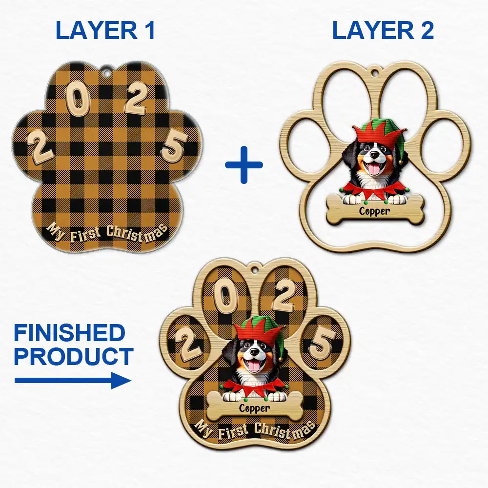 My First Christmas Dog Cat 3D Effect - Personalized 2-Layered Mix Ornament - Image 6
